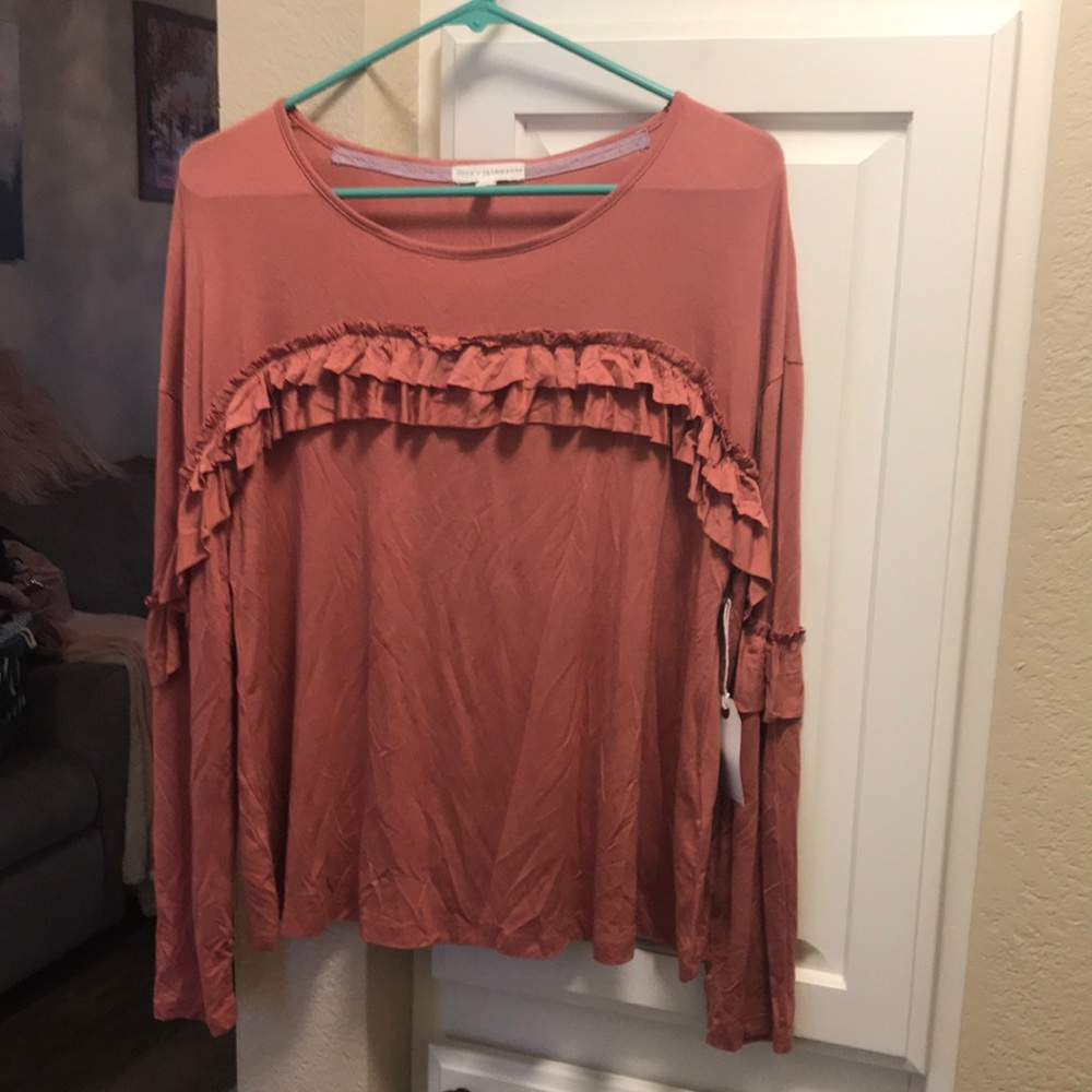 Coco + Jaimeson dusty rose ruffled long sleeve top NWT